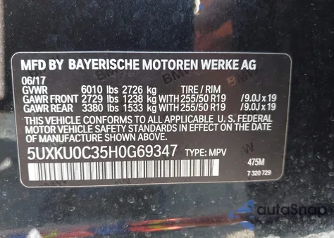 2017 BMW X6 Sdrive35I z USA, uszkodzony, nr VIN 5UXKU0C35H0G69347